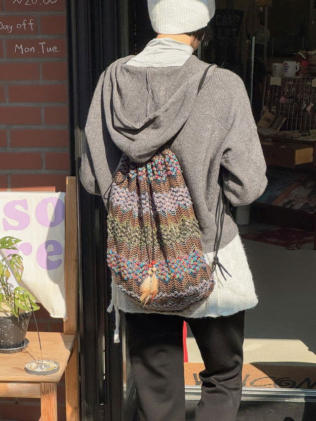 그래빈 빈티지 니트 스트링 백팩 가방