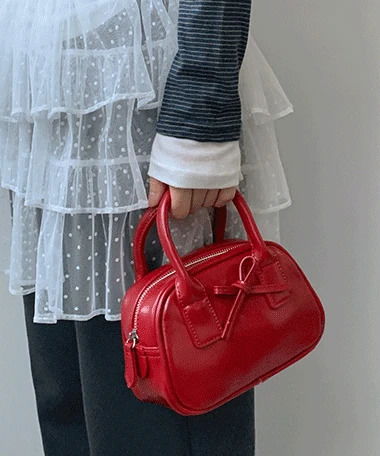 緞面圓點皮革蝴蝶結側背托特包