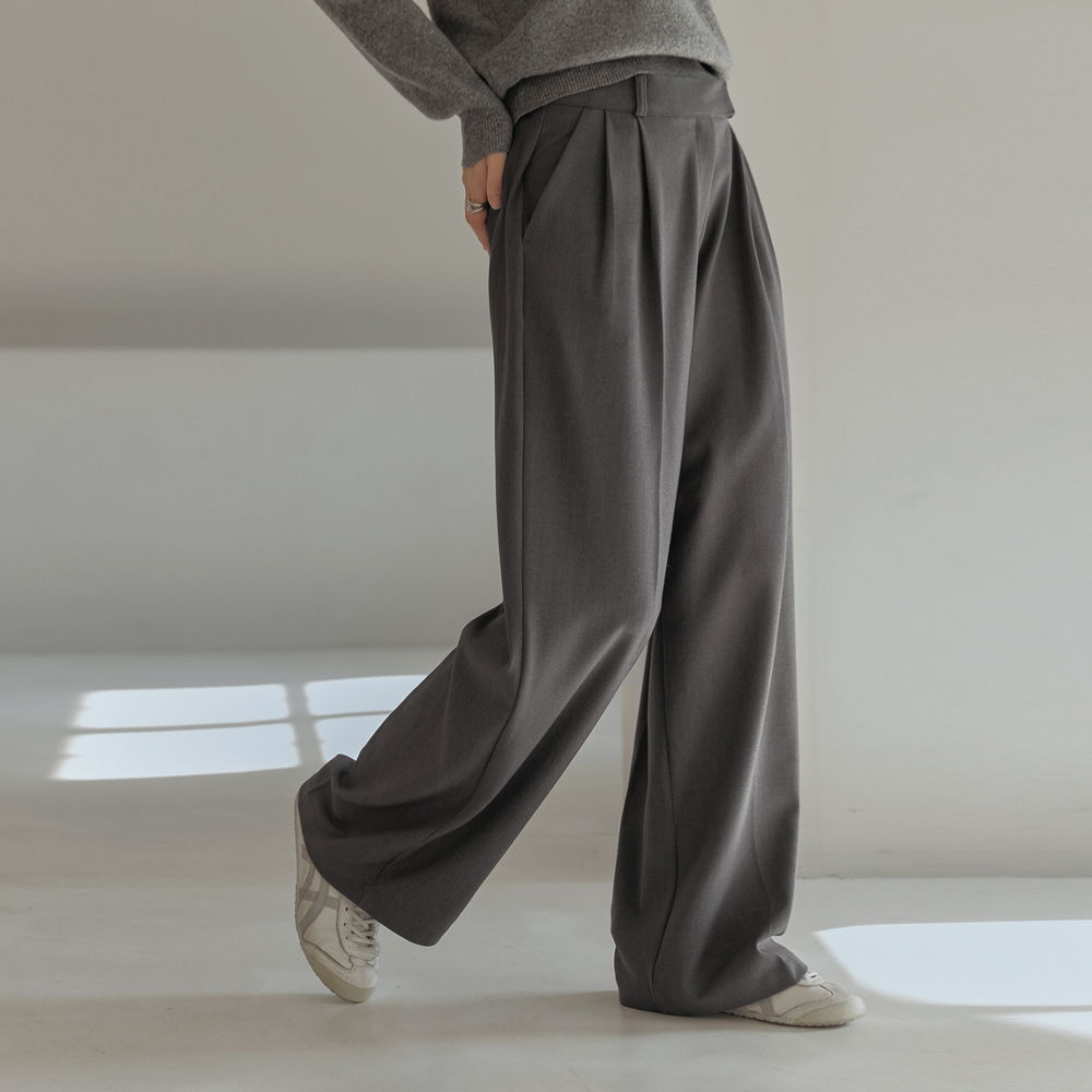 S-XLコエリスパンピンタックワイドスラックス