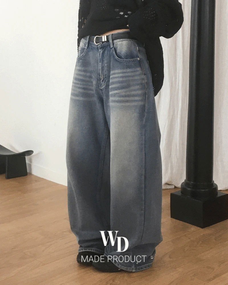 寬版丹寧牛仔褲 - 下擺造型扣環設計