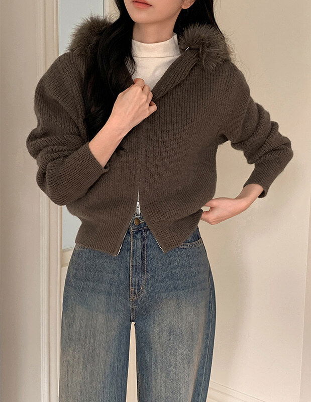 絨毛連帽羊毛針織外套