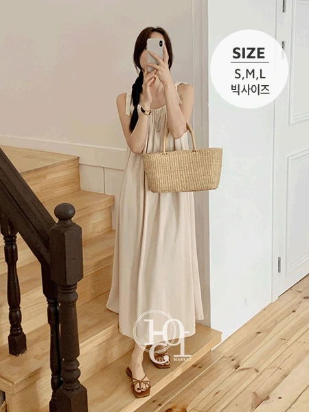 蝴蝶結細肩帶長洋裝