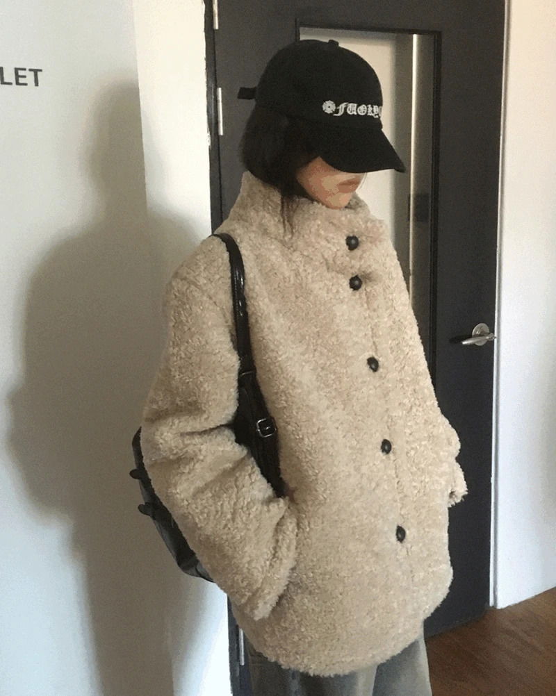 Hape Wool Suede Button Half Coat Fur Jacket