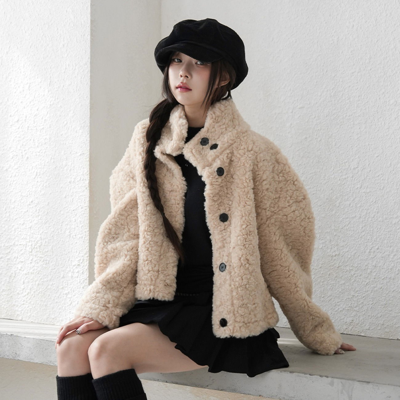 羊羔毛高領保暖外套