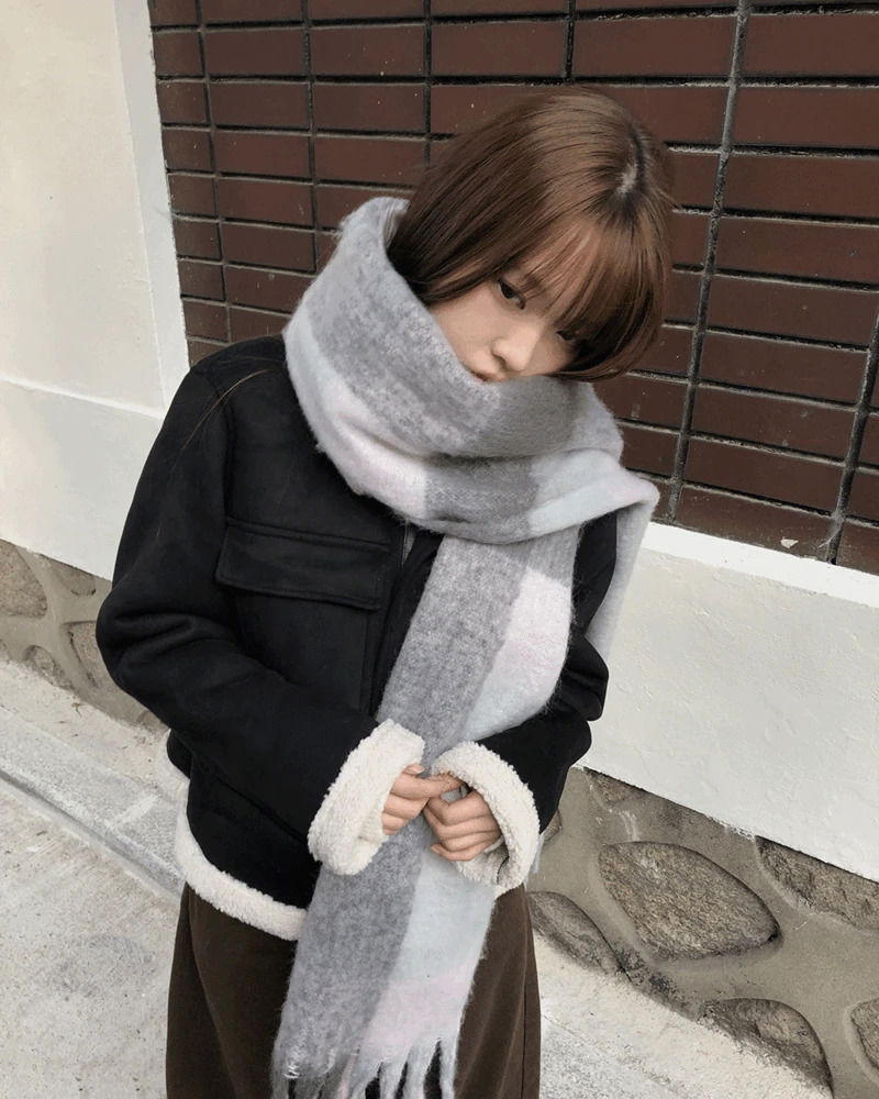 Kemin Thick Check Color Block Long Muffler 配饰
