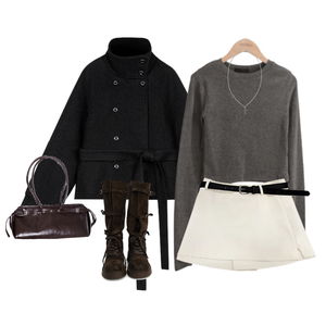 大衣,長袖上衣,短褲 코디