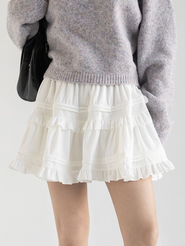 大尺碼S-2XL 層次荷葉邊喇叭型鬆緊腰圍迷你裙