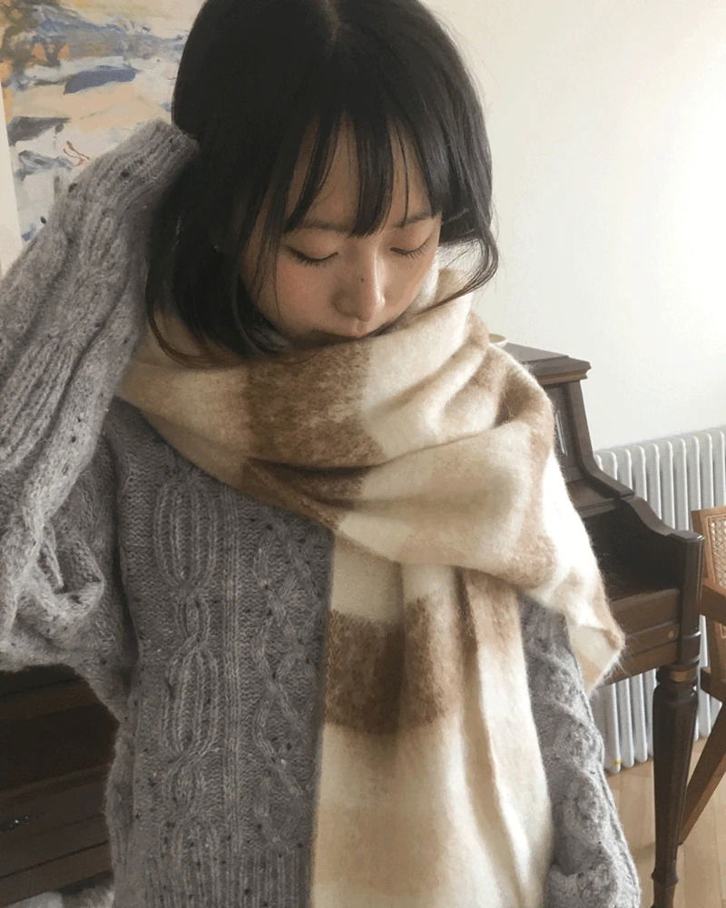 Sand Cashmere Stripe Muffler Scarf