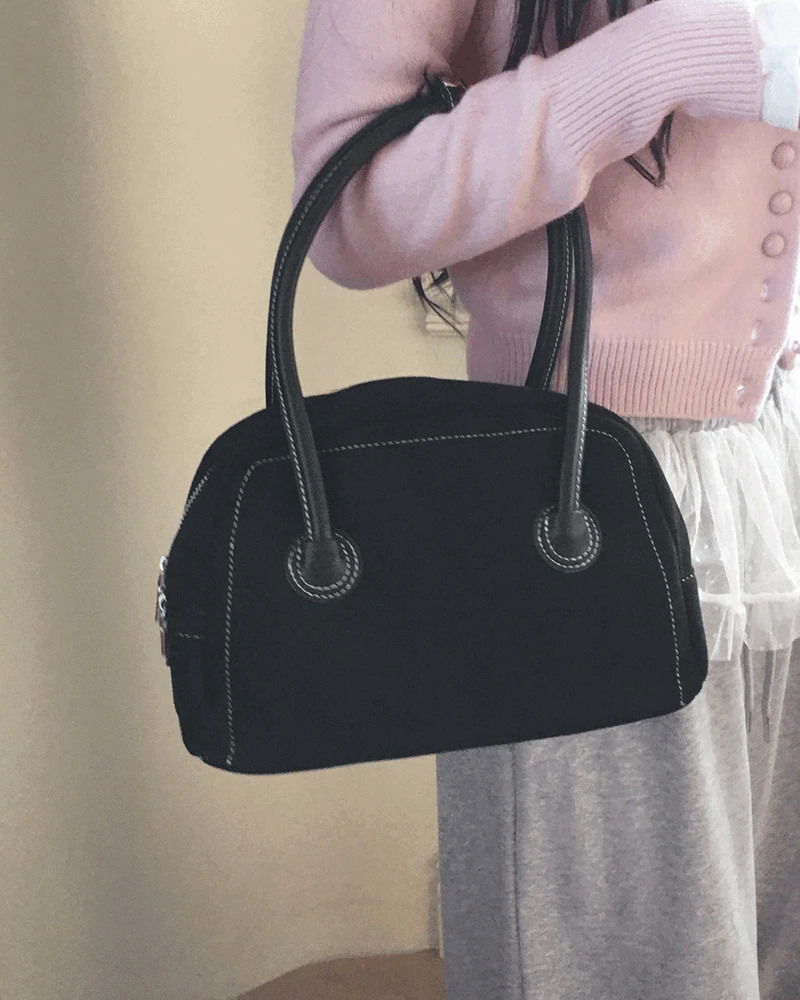 Hittite Suede Stitch Round Tote Shoulder Bag