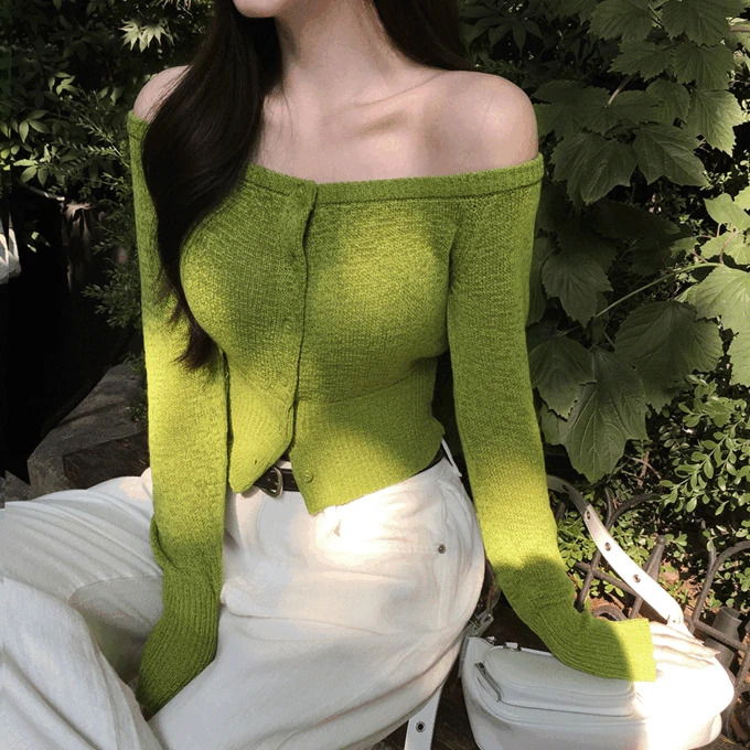 慵懶風露肩短版針織外套