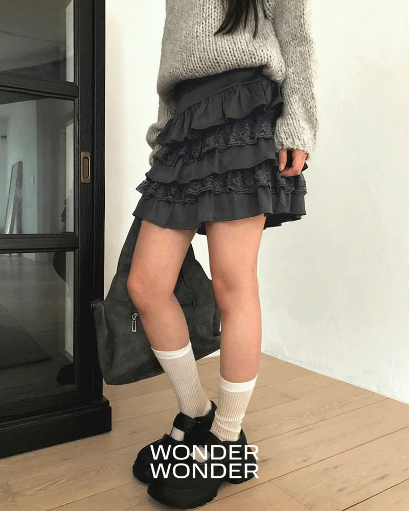 노마 레이스 프릴 밴딩 캉캉 미니 스커트