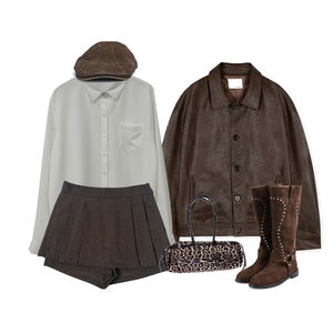 夾克,雪紡襯衫,裙子 코디