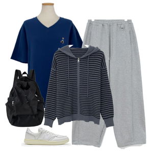 短袖上衣,長褲,拉鍊外套 코디