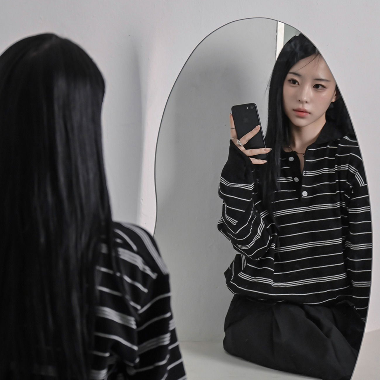 條紋翻領針織上衣