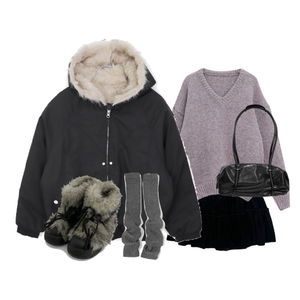 스커트,니트,패딩자켓 코디