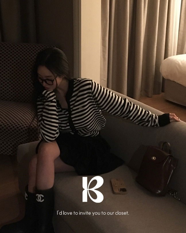 럭키 라운드 스트라이프 단가라 가디건