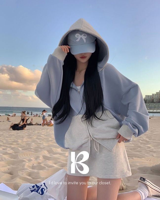 Milky Two-tone Color Block Loose Fit Hooded Zip-up