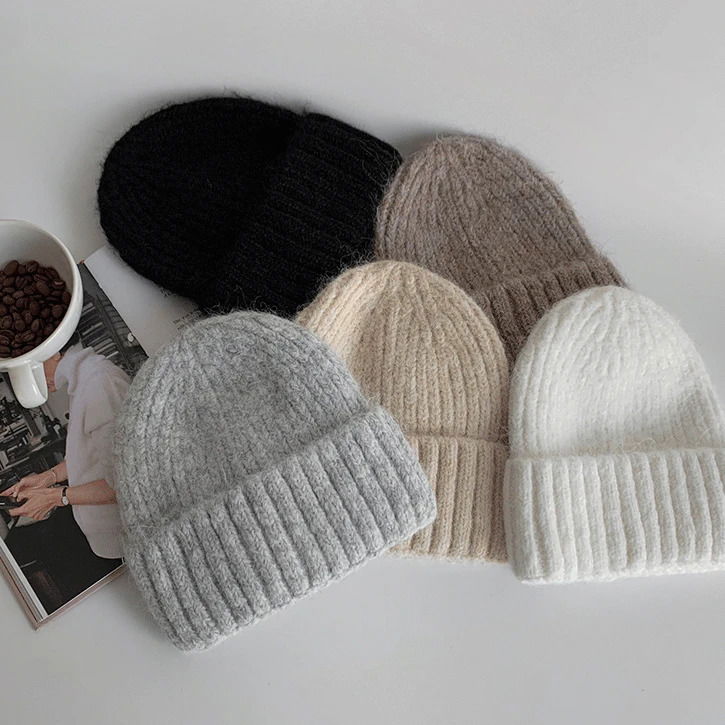 羅紋針織窄版短毛帽