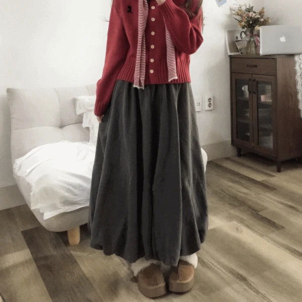 Saku Suede Pintuck Long Balloon Skirt (4 Colors) 裙子
