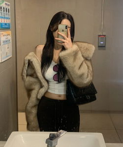 빅 세일러 퍼자켓 크롭 오버핏 후크 페이크퍼 자켓 아우터