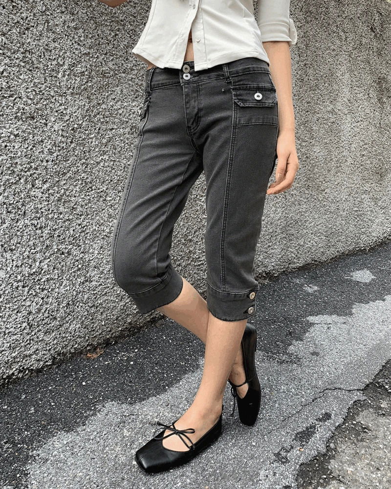 Leon Button Capri Denim 3/4 Length Pants