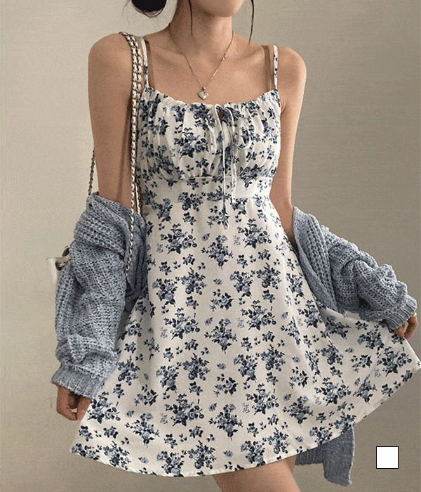 블루데이즈 플라워 나시 뷔스티에 미니 원피스