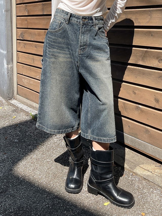 Big Size S-2XL Chuvet 2-Length Carpenter Faded Bermuda Half Denim Pants Shorts