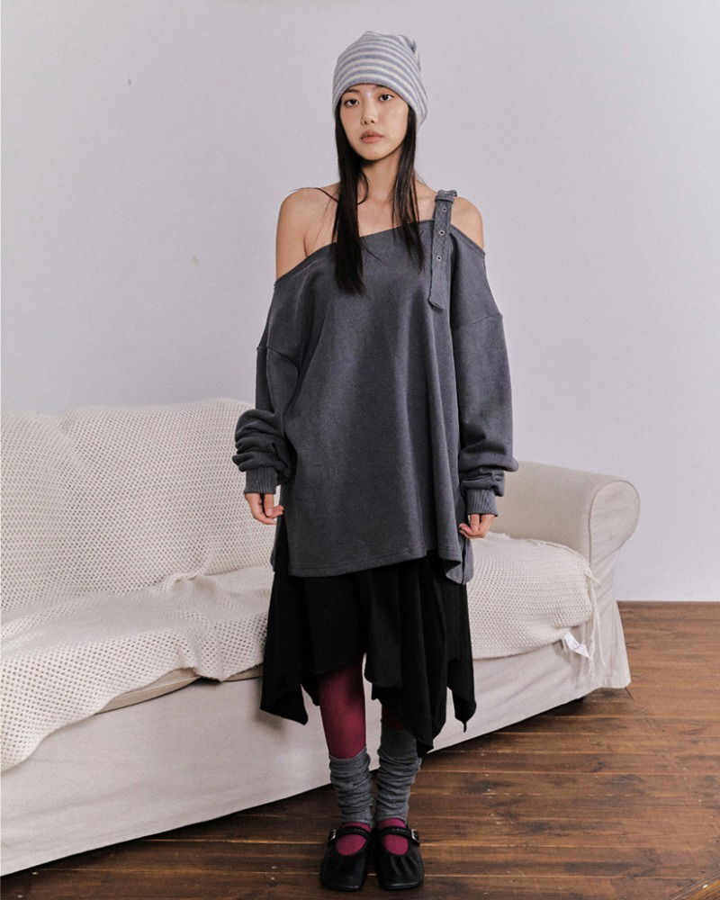 셔닐 컷아웃 미디 스커트 (2color)