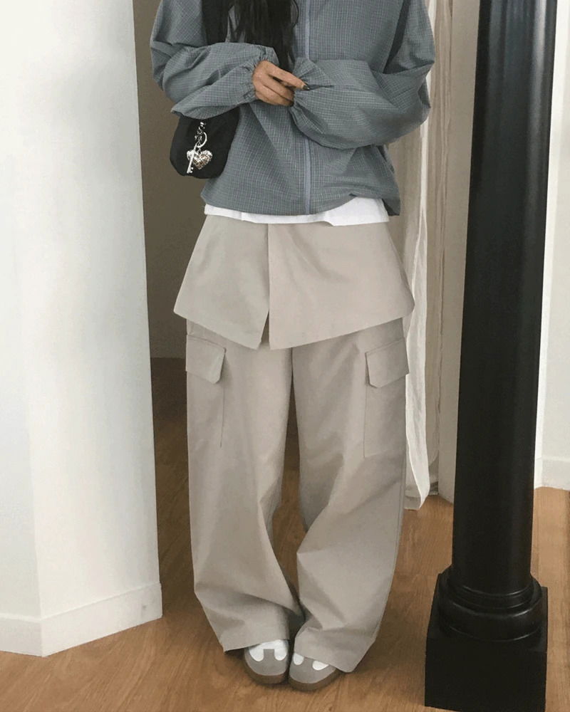 Onpo Layered Skirt Cotton Cargo Pants