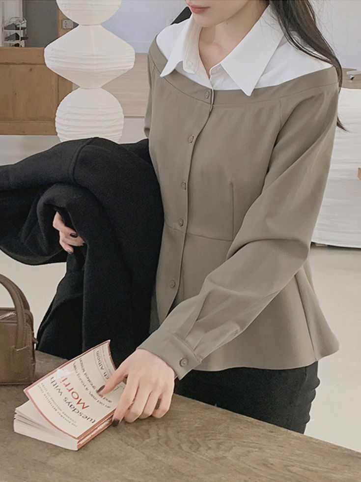 Veruderin Shirt Layered Peplum Blouse 雪紡襯衫