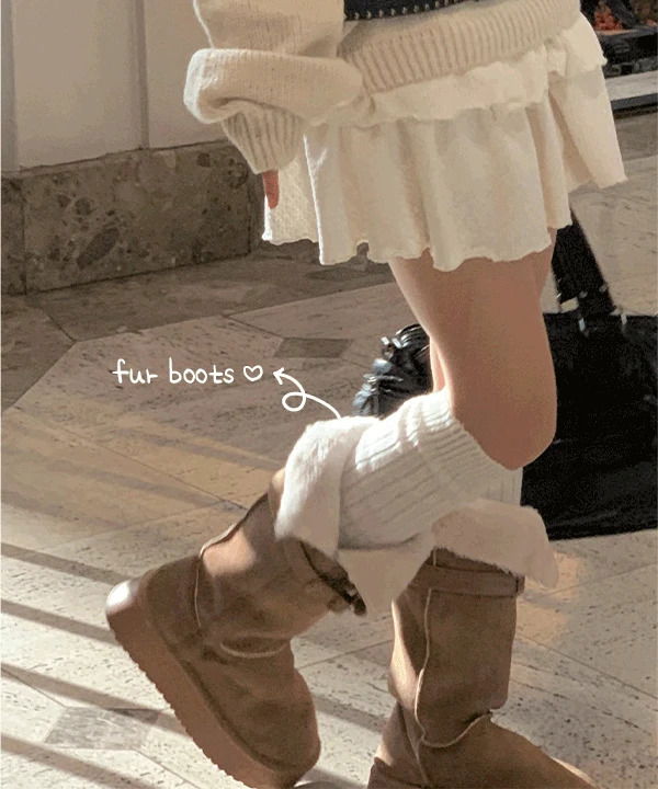 Bolt Winter Fur Block Heel Long Boots