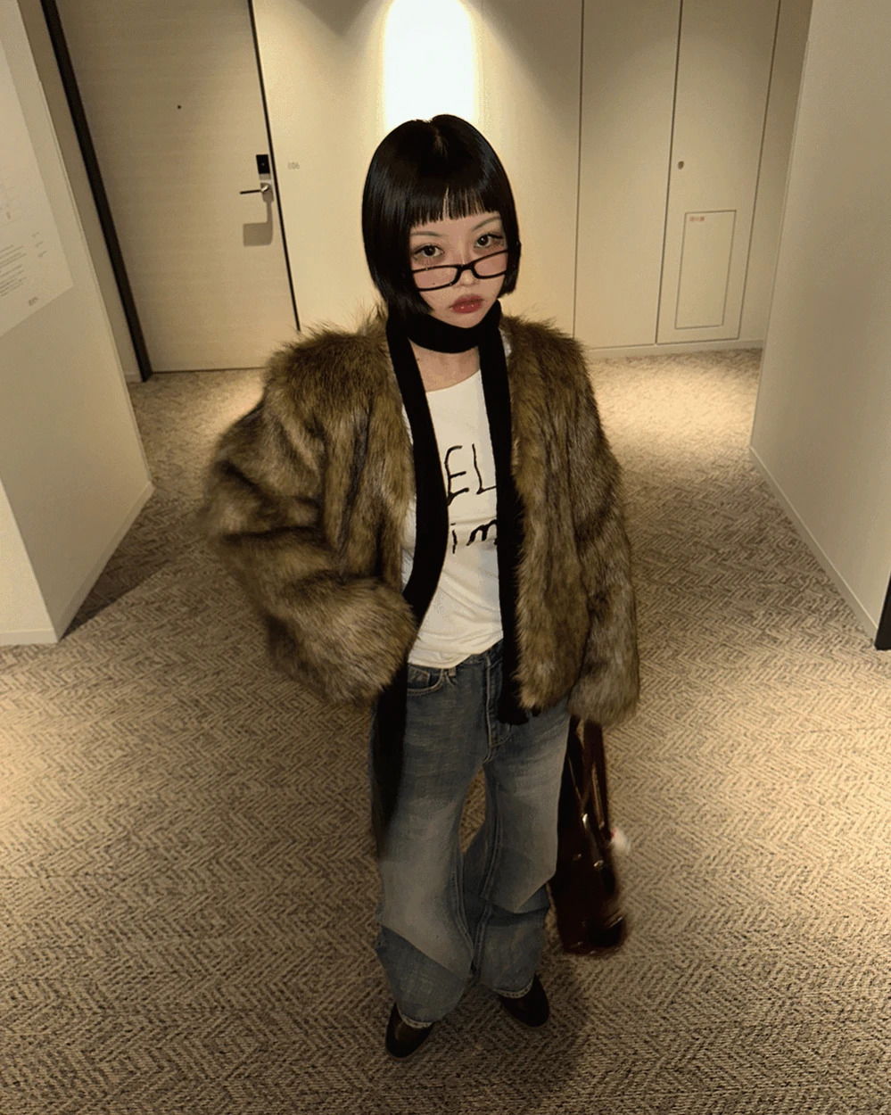 Mixed fake short fur jacket 夾克