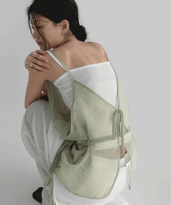 透膚綁帶層次修身細肩帶洋裝