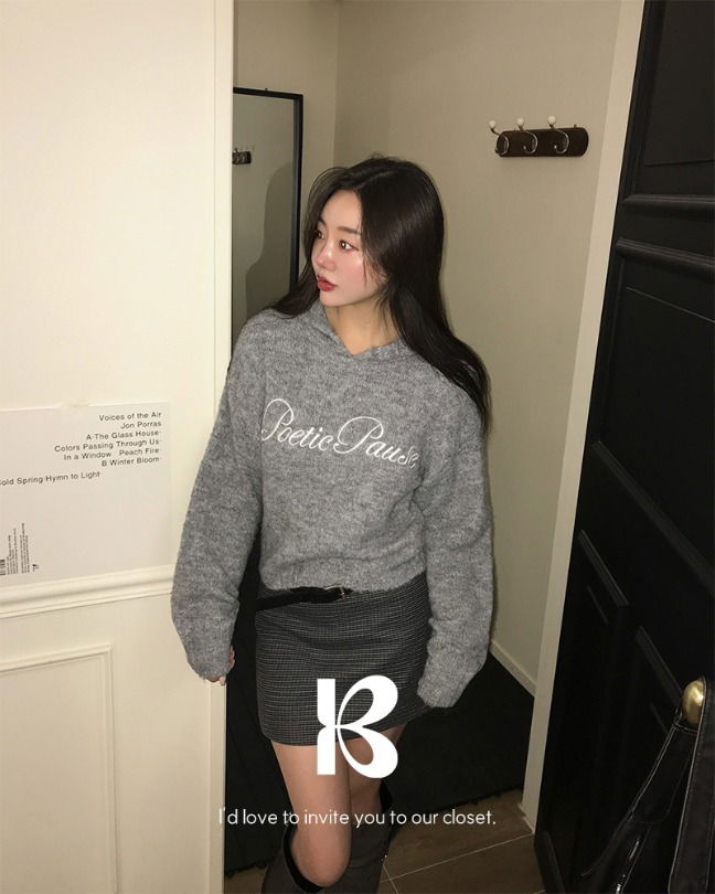 Bring Lettering Hooded Wool Knit