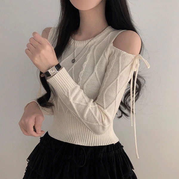 年末蝴蝶結綁帶麻花紋針織衫