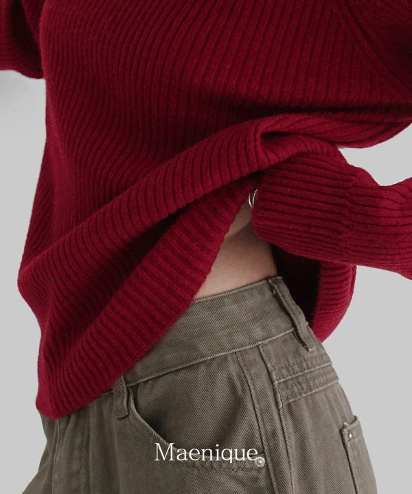 素色圓領螺紋長袖羊毛混紡針織外套