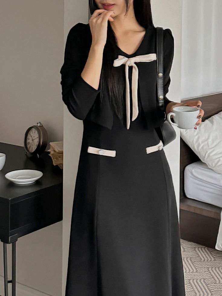 Endrobespan color blocking Spandex two-in-one long one Dress