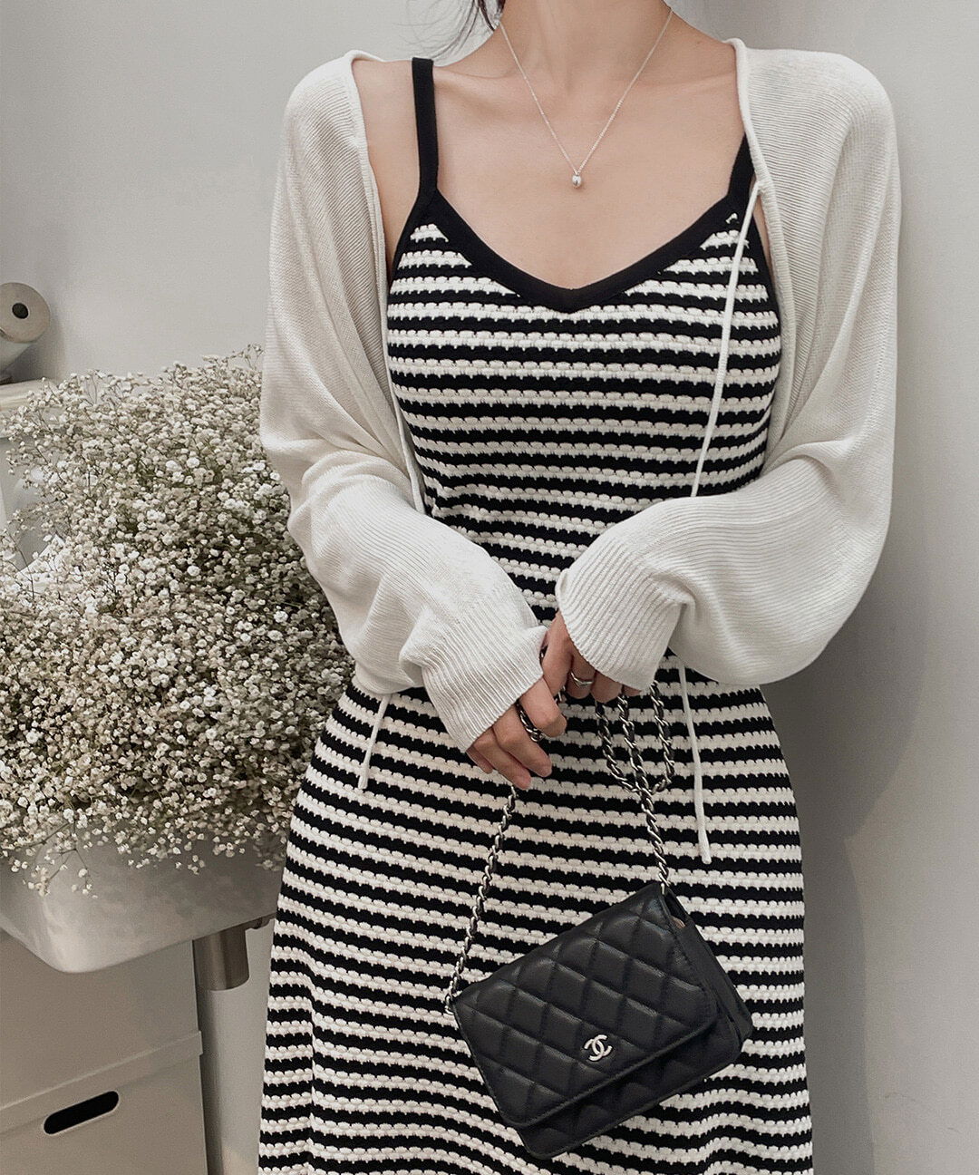 (살안타) 피넷 여름 스트랩 리본 볼레로 크롭 가디건