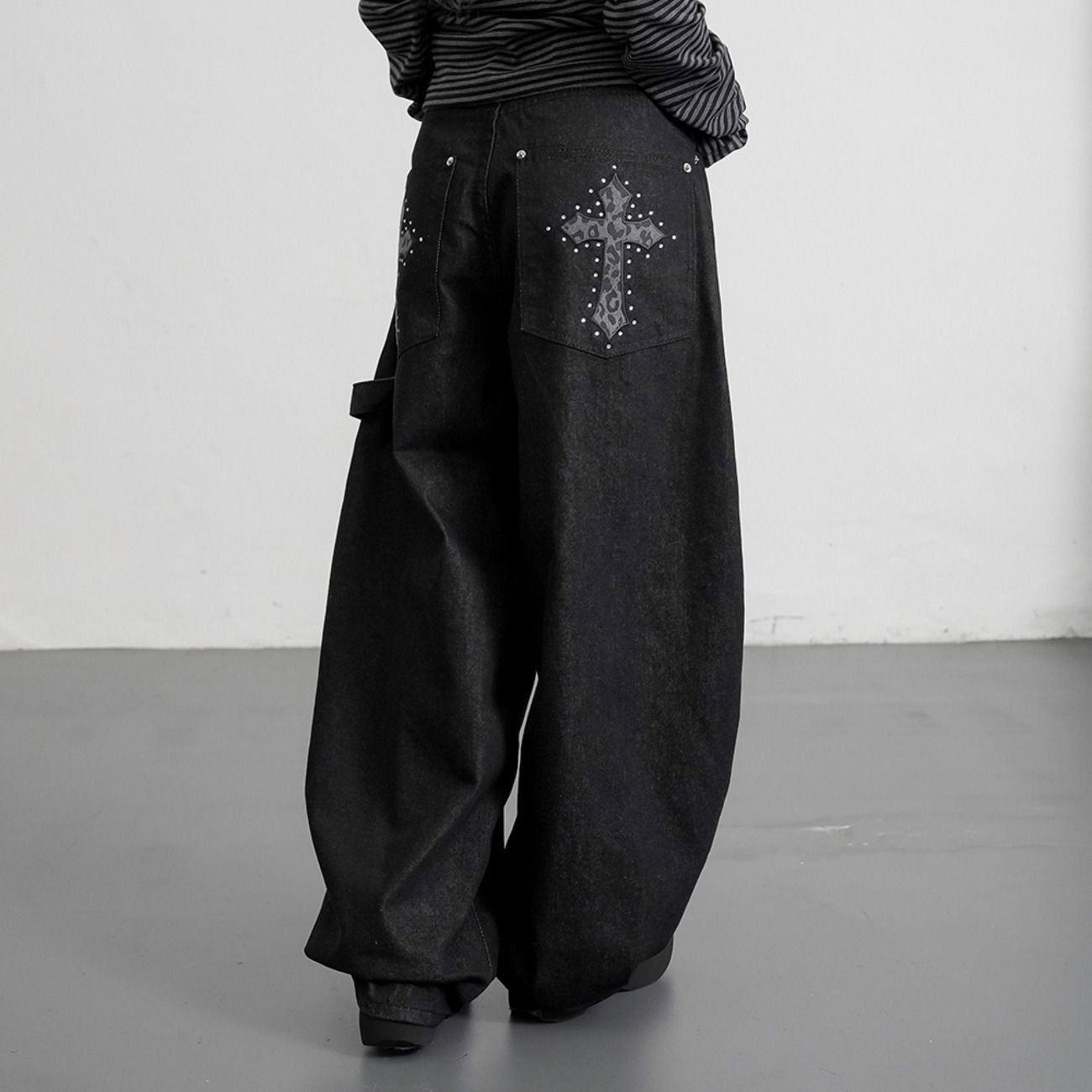 Checked Cross Wide Denim Pants 牛仔裤