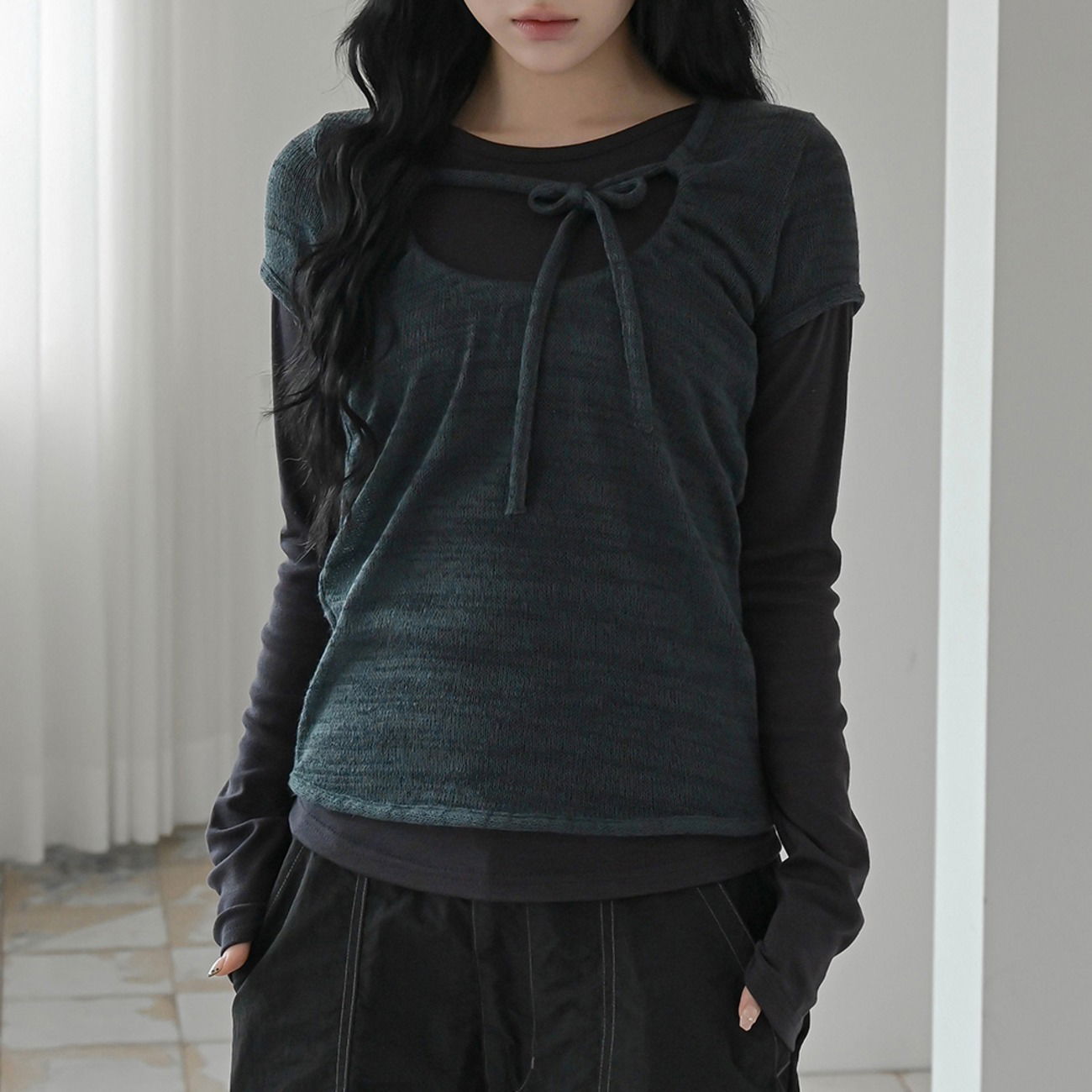 層次感綁帶設計T恤