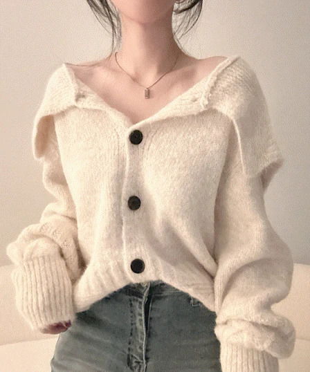 세일러 카라넥 or 오프넥 단추 도톰 카라 니트 가디건 3color