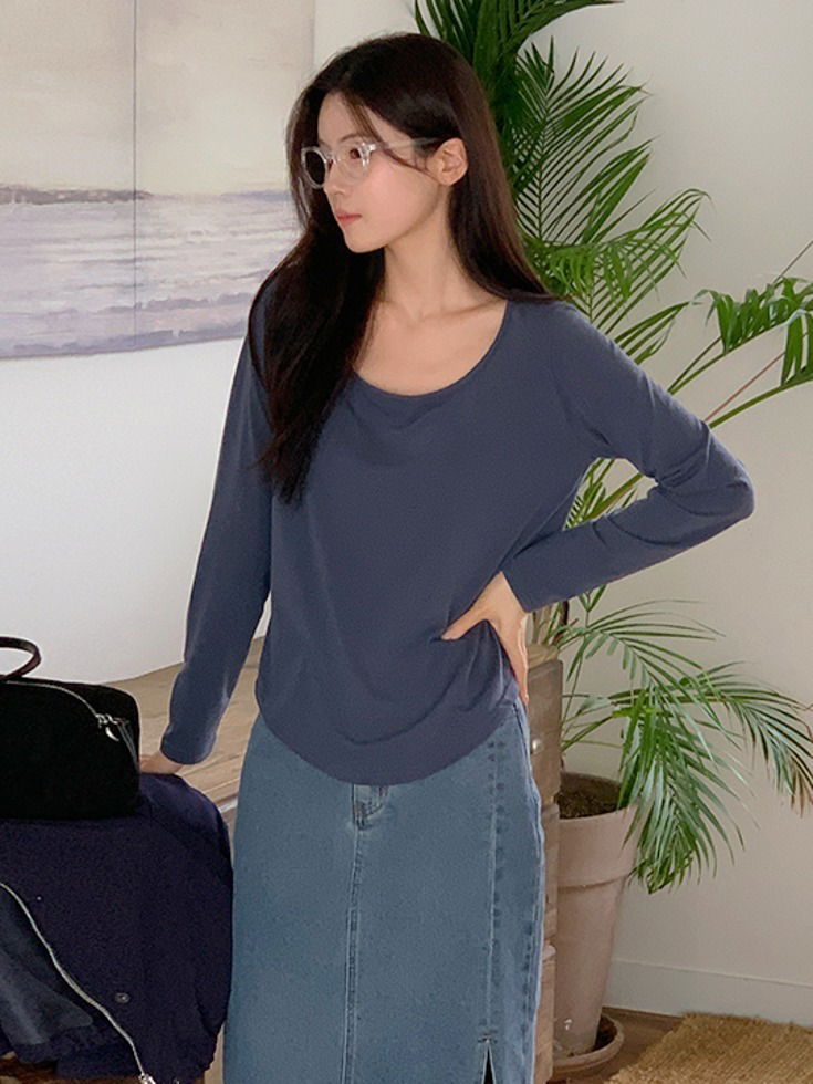 세이브딘 겉기모 스판 보트넥 루즈핏 티셔츠