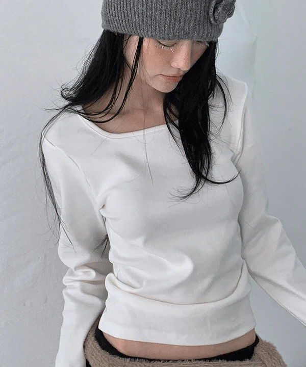 Linzea Fleece-lined square neck long sleeve t-shirt 长袖上衣