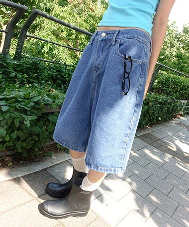 Ayou basic wide denim shorts