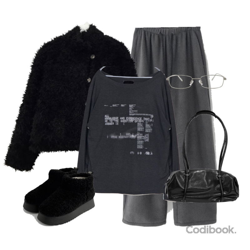 DAILYJOU 슈가붐 레트로 메탈 안경,EEZEE Gaussian Lettering Off-Shoulder Long Sleeve T-Shirt TS052,binary01 디븐 숄더백&토드백등을 매치한 코디