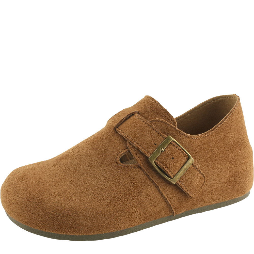 Suede belt heel flat loafers 5cm camel 樂福鞋
