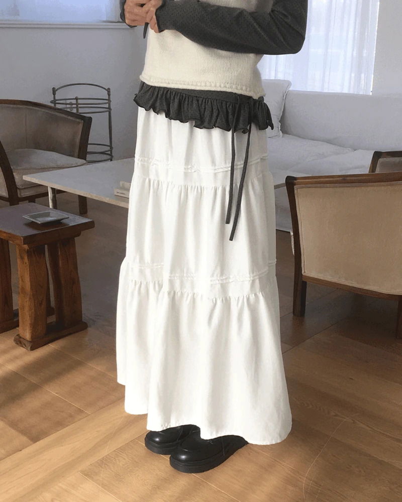 質感仿麂皮荷葉邊長裙