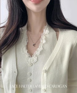 掛脖蕾絲針織背心+針織外套