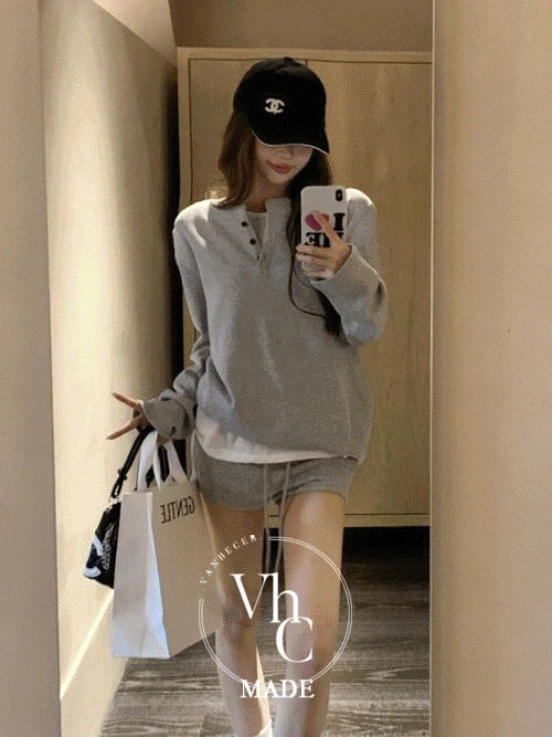 全天候亨利領運動衛衣束口短褲套裝