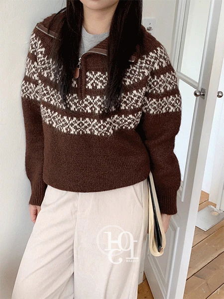 北歐風半拉鍊針織外套